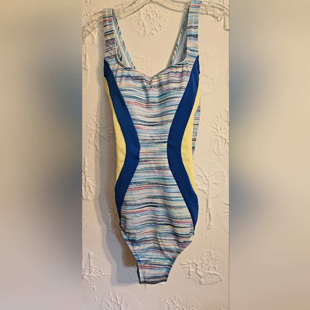 Lands' End Blue Yellow Striped Women's Swimsuit NWT